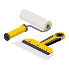 Roller and spatula. Vector 3d line isometric, color web icons, new flat style. Creative design idea for infographics.