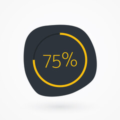 75 percent chart. Vector percentage infographic element. Gray Yellow isolated icon. Sign for download, progress, business data, financial figures, web design