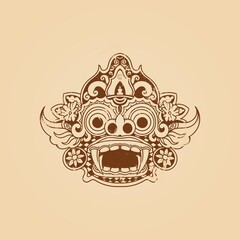 Balinese barong mask grunge texture vector illustration