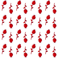 Seamless pattern of red berries on a white background