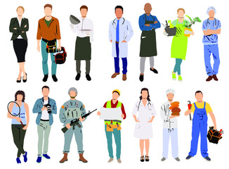 Fototapeta na wymiar collection of people of different professions on white background