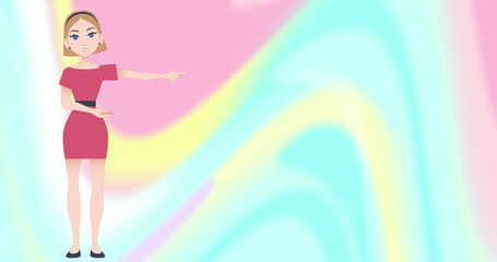 Image of woman icon over colorful moving background