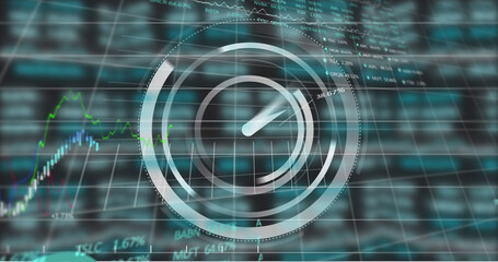 Image of data processing over clock and black background