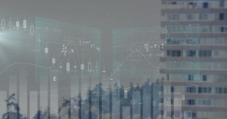 Image of data processing over cityscape