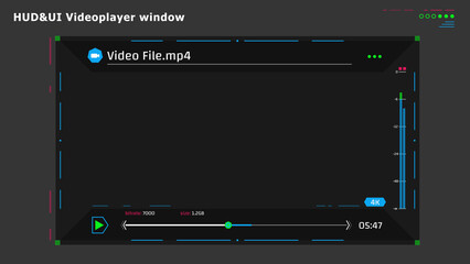 Futuristic sci-fi HUD UI Window - video media player. Interface for motion design. App development and gamedev.