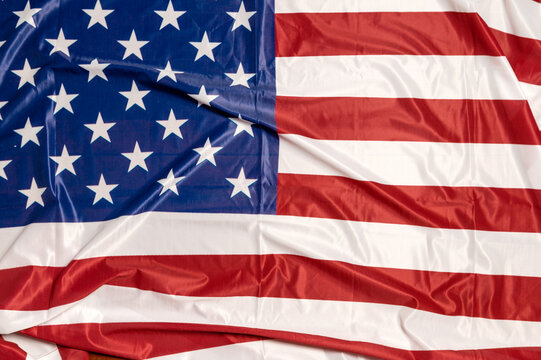 Close up crumpled flag of the USA. National flag of United States of America