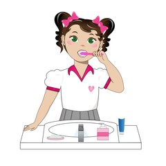 Girl brushing before going to school