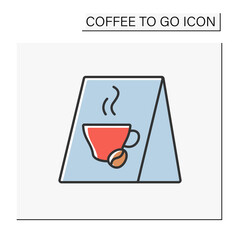 Signboard color icon. Banner invites to drink hot drinks. Promotions and special offers for clients. Coffee to go concept. Isolated vector illustration