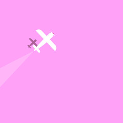 Obraz premium Air flight travel application advertising. Airplane flying on pink sky background, vector illustration. Journey, trip, tourism concept. Copy space