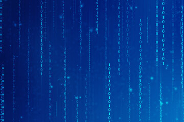 Binary Code Background, Digital Abstract technology background, flowing number one and zero text in binary code format in technology background. Internet Big data Concept