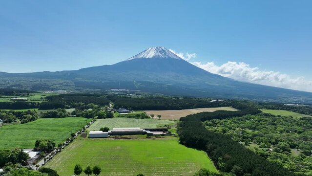 田貫湖、朝霧高原から富士山を空撮した風景。