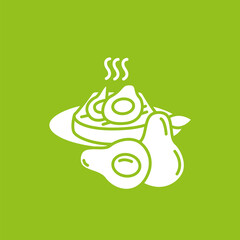  Food glyph icon. prepared salmon with avocado. Tasty balanced nutrition during diet. Vegetables. Superfood concept. Filled flat sign. Isolated silhouette vector illustration