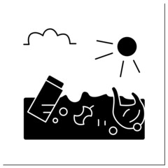 Ocean trash glyph icon. Plastic waste floating on water. Sea microplastic and marine ecosystem waste contamination problem. Filled flat sign. Isolated silhouette vector illustration