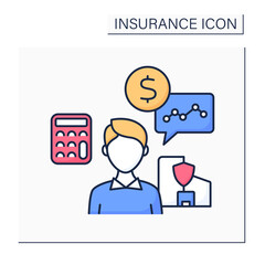 Actuary color icon. Person compiles and analyses statistics. Calculate insurance risks and premiums. Insurance concept. Isolated vector illustration