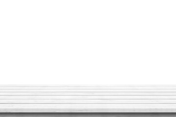 Empty white wooden table top isolated on white background