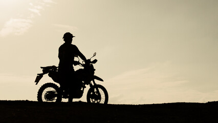 Tourists with motorcycles, motocross. Adventure tourists on motorcycles. men's holiday event ideas