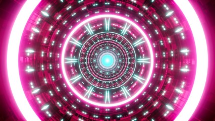 Glowing Neon punk and cyan light in cyber lamps Tunnel 3d rendering