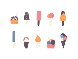 Set with different kinds of ice cream. Vector illustration. Flat design