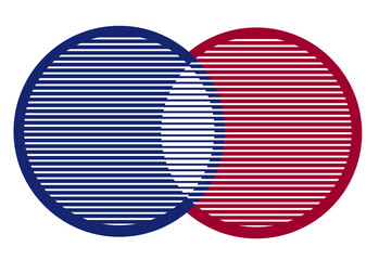 Two circles with lines overlap like a telescope and create a shape in the middle. Editable Clip Art.