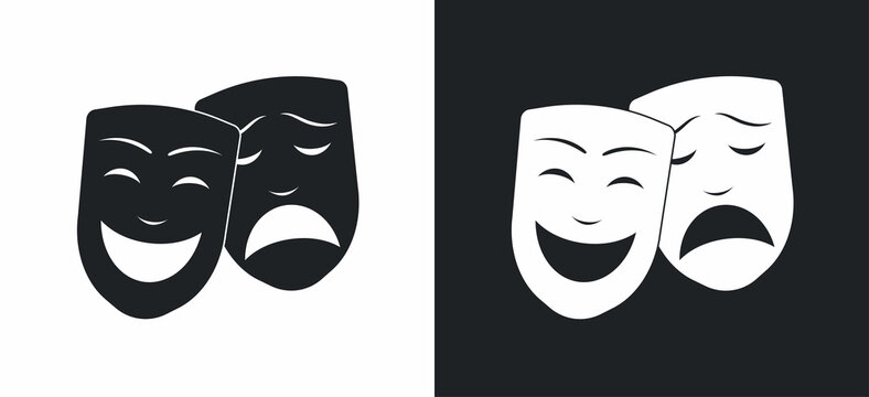 Comedy and tragedy theater masks set. Happy and sad mask. Drama and comedy symbol. Vector illustration