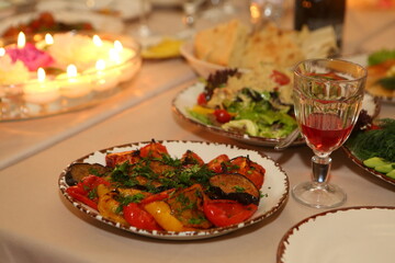 Grilled vegetables on a white ceramic plate