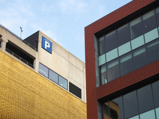 sign on the multistory car park seen from first street in Manchester