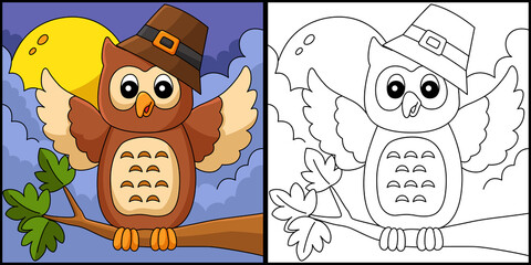 Thanksgiving Owl With Pilgrim Hat Illustration