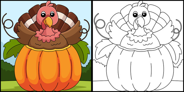 Thanksgiving Turkey Inside Pumpkin Illustration