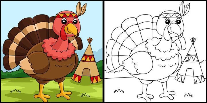 Thanksgiving Turkey Indian Headdress Illustration