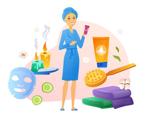 Self care and spa treatment - modern colored vector poster