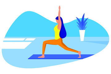 Web page template of Yoga Studio. Modern flat design concept of web page design for website and mobile website. Woman does yoga exercise, yoga pose. Vector illustration