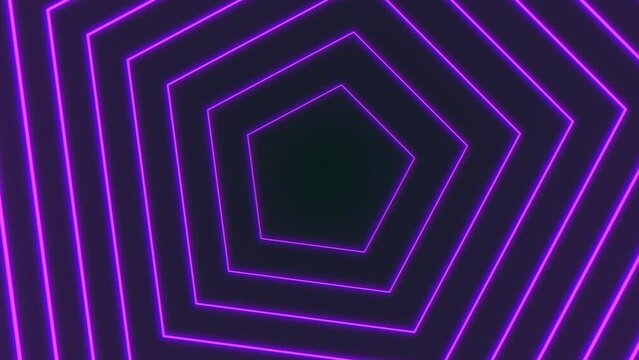 Neon purple pentagons and lines in vertigo style, motion abstract corporate, business and club style background