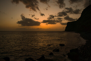 Beautiful sunset on the Atlantic Ocean off the coast of Madeira island, Portugal, seen from Calheta