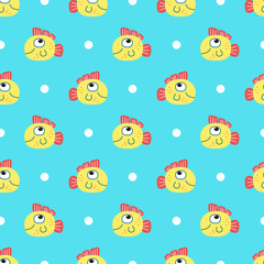 Funny baby fish seamless pattern. Colorful sea childish background. Design for kid fabric,textile,cover,wallpaper.