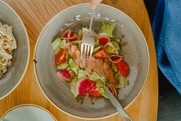 summer salad with meat and vegetables