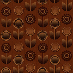 Seamless repeat vector pattern. Retro kitchen wallpaper / tiles from the seventies in brown and orange.