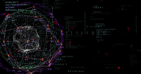 Image of data processing and shapes on black background