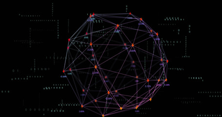 Image of data processing and shapes on black background