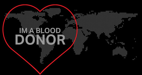 Image of blood donation text over world map