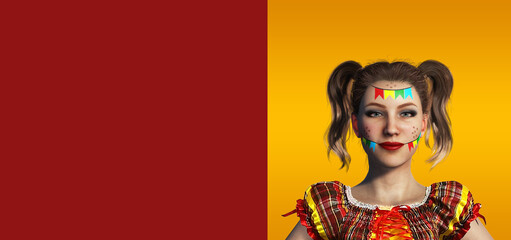 A beautiful 3d illustration with woman (not real woman) painting for Brazil June Celebration.