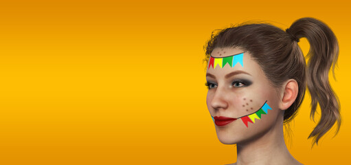 Naklejka premium A beautiful 3d illustration with woman (not real woman) painting for Brazil June Celebration.