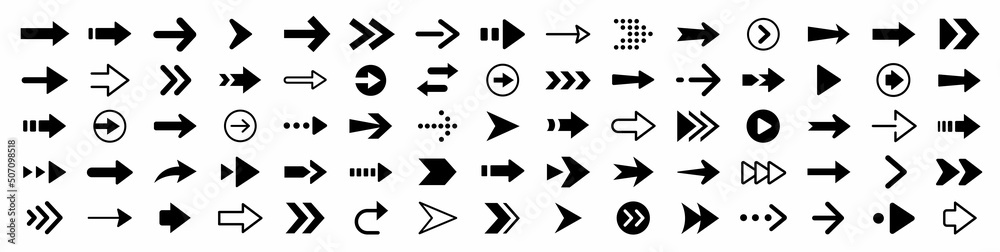 Fototapete arrow icon set. arrow. cursor. collection different arrows sign. black vector arrows icons. modern s