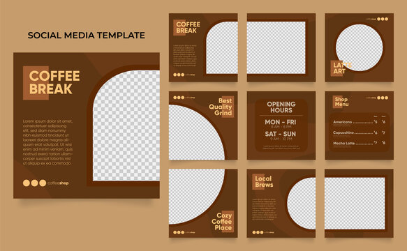 Social Media Template Banner Blog Coffee Sale Promotion. Fully Editable Instagram And Facebook Square Post Frame Puzzle Organic Sale Poster. Drink And Beverage Vector Background