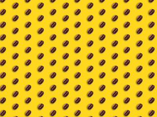 Top view of seamless pattern made from coffee beans isolated