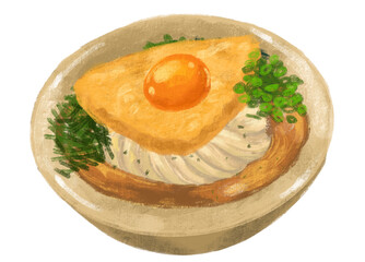 Sweet tofu inari udon noodle soup Japanese food illustration  hand drawing art