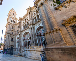 details of the exterior facade of the cathedral of Malaga