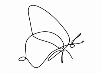 One continuous single line of butterfly isolated on white background.