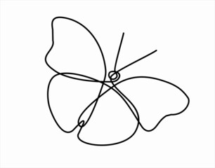 One continuous single line of butterfly isolated on white background.