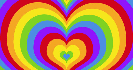 Image of falling hearts over rainbow