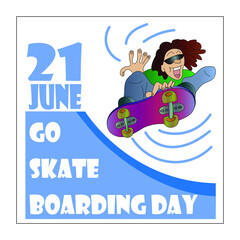 Go Skateboarding day. the boy does a trick on a skateboard. Poster design illustration in vector.